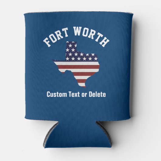 テキサス州の地図 |愛国的な米国国旗 |お住まいの地域または文字 缶クーラー (正面)