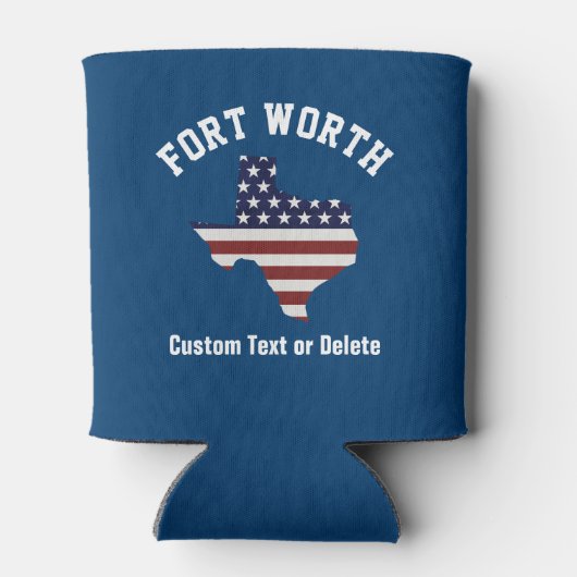 テキサス州の地図 |愛国的な米国国旗 |お住まいの地域または文字 缶クーラー (裏面)