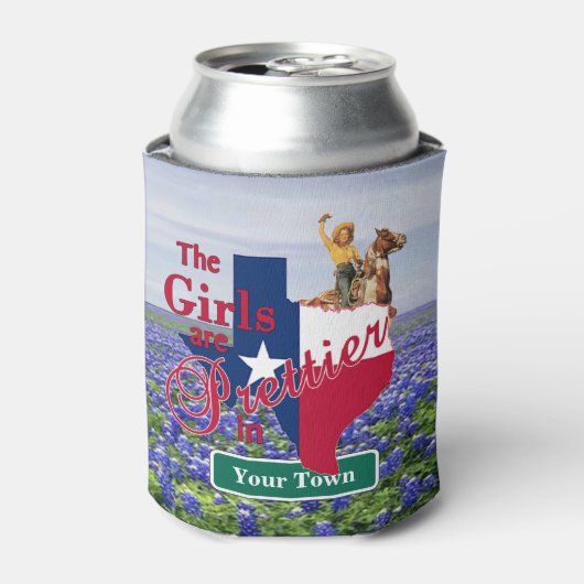 テキサス州の女かわいらしの子は(名前をカスタムする)ブルーボンにいる 缶クーラー (缶正面)