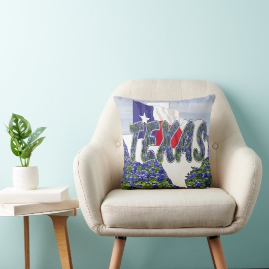 テキサス州の形のテキサス州の旗およびBluebonnets クッション (椅子)