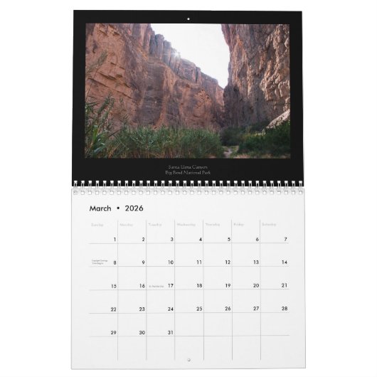 テキサス州の景色 カレンダー (3月 2026)