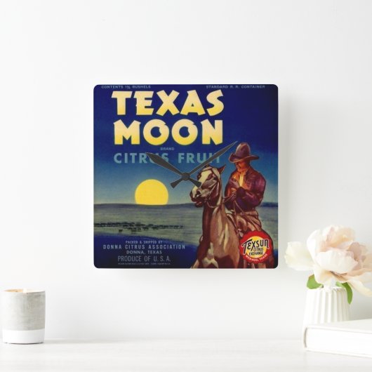 テキサス州の月の柑橘類の木枠のラベル スクエア壁時計 (ホーム)