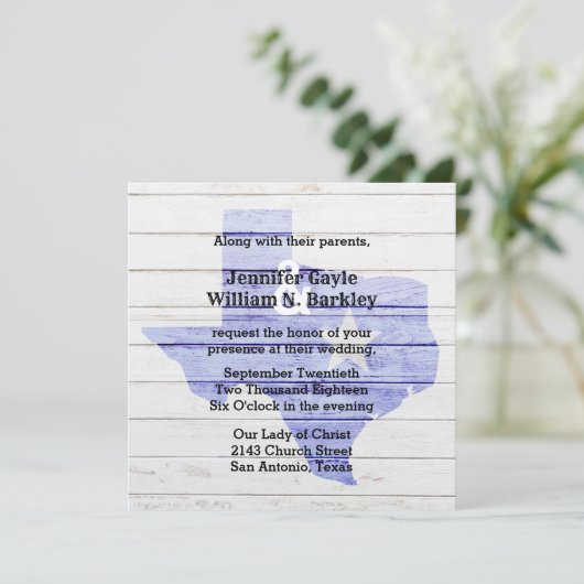 テキサス州の木製ウェディング招待状（ラスティックスタイル） 招待状 (スタンド正面)