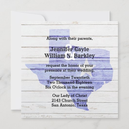 テキサス州の木製ウェディング招待状(ラスティックスタイル) 招待状 (正面)
