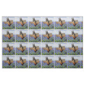 テキサス州の油ポンプのジャックの日没およびBluebonnets ファブリック (ヤード)