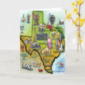 テキサス州の漫画の地図 カード (黄色い花)