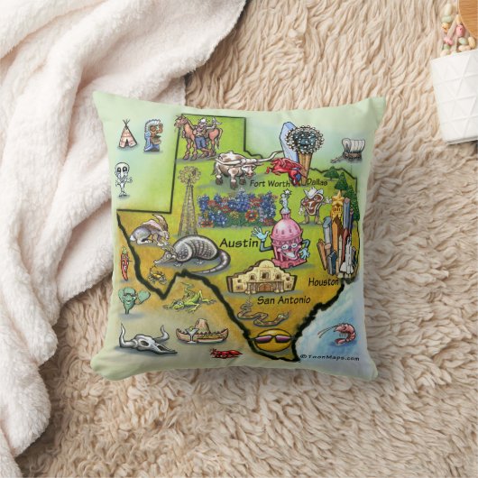 テキサス州の漫画の地図 クッション (ブランケット)