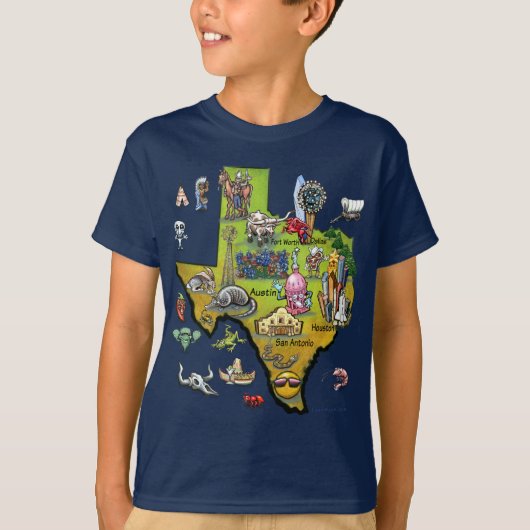 テキサス州の漫画の地図 Tシャツ (正面)