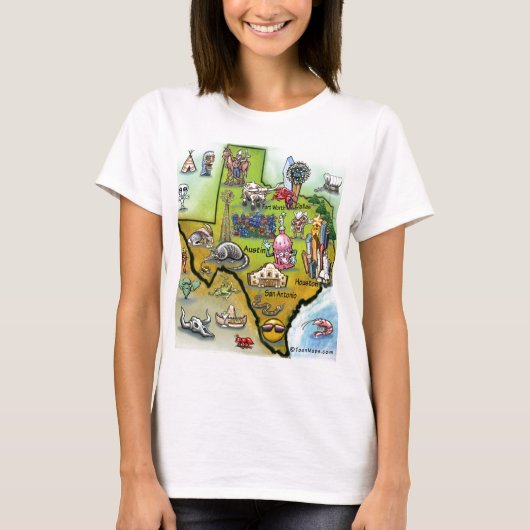 テキサス州の漫画の地図 Tシャツ (正面)