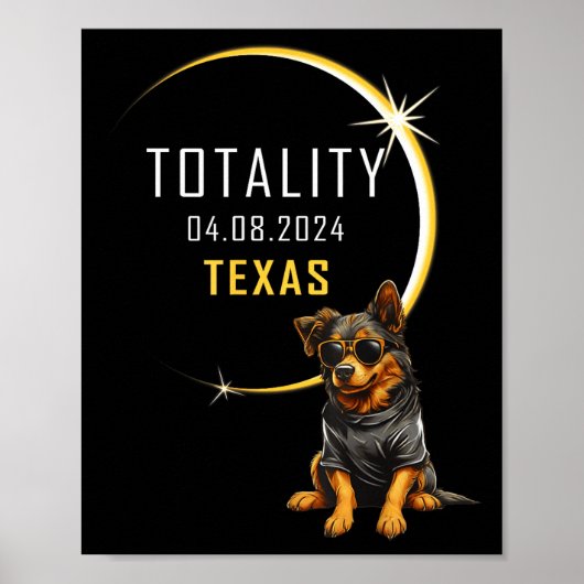 テキサス州の皆既日食の面白い犬 ポスター (正面)