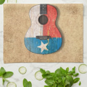テキサス州の老化させ、擦り切れたな旗のアコースティックギター キッチンタオル (折り畳み)