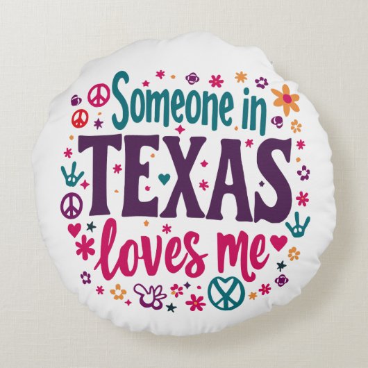 テキサス州の誰かが私を愛している - レトロテキサスヒッピーのアート ラウンドクッション (裏面)