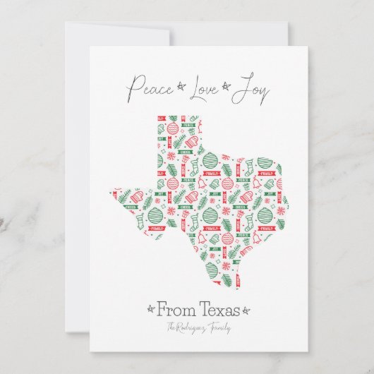 テキサス州の赤と緑のラインアートパターン シーズンカード (正面)