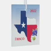 テキサス州の輪郭と旗の色 – フリスコオーナメント ガラスオーナメント (正面右)
