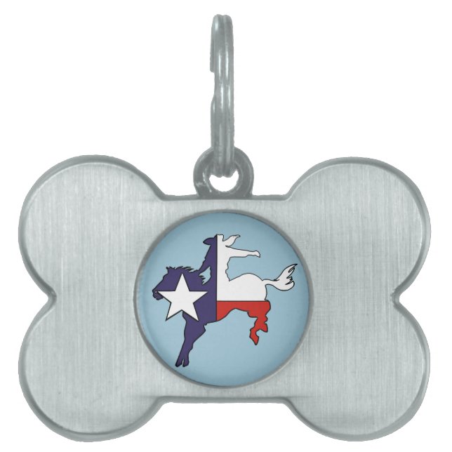 テキサス州の輪郭の強く反対する馬のカウボーイの旗 ペットネームタグ (正面)