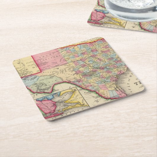 テキサス州の郡地図 スクエアペーパーコースター (アングル)