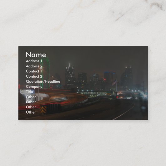 テキサス州の都心のダラスのネオンが付いている超高層ビル 名刺 (正面)