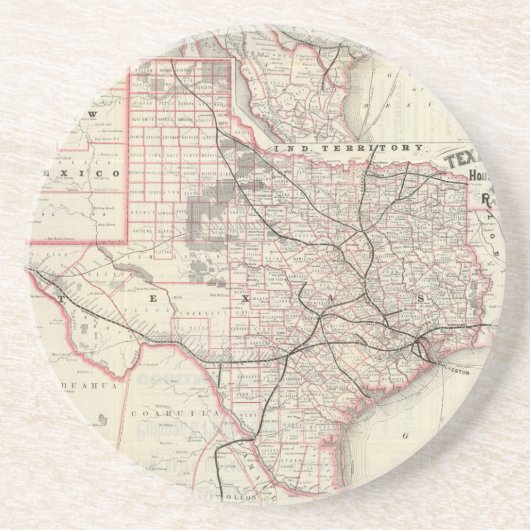 テキサス州の鉄道システム(1885年)のヴィンテージの地図 コースター (正面)