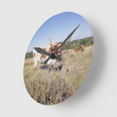 テキサス州の長角牛の品種(写真) ラウンド壁時計 (傾斜)
