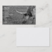 テキサス州の長角牛の白黒名刺 名刺 (正面/裏面)