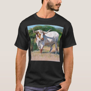 テキサス州の長角牛のBullの西部の芸術の絵画 Tシャツ