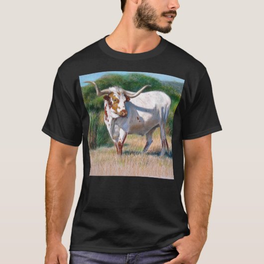 テキサス州の長角牛のBullの西部の芸術の絵画 Tシャツ (正面)