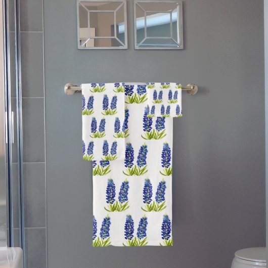 テキサス州の青い花、ブルーボンネット 水彩画、 バスタオルセット