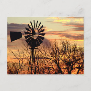 テキサス州の風車の日没 ポストカード