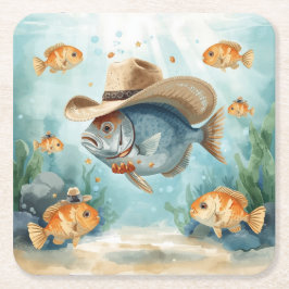 テキサス州の魚パーティーをテーマにしています  スクエアペーパーコースター