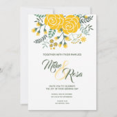 テキサス州の黄色のバラ – ギンガムとバラ結婚の 招待状 (正面)