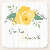 テキサス州の黄色結婚いバラ スクエアペーパーコースター (正面)