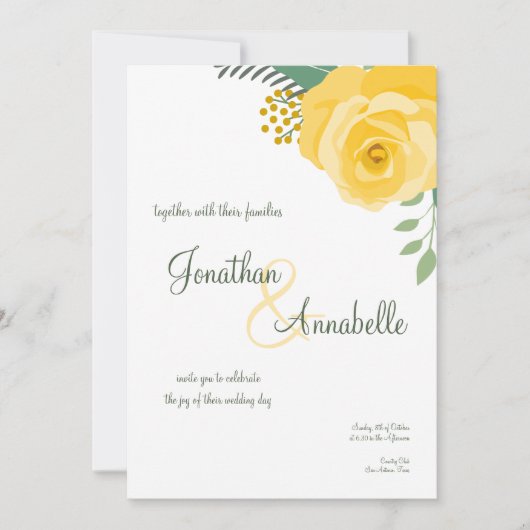 テキサス州の黄色結婚いバラ 招待状 (正面)