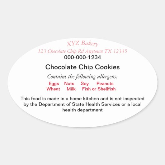 テキサス州の Cottage Food Law が改正 ラベル表示が義務付けられたホームベーカリー 楕円形シール (正面)