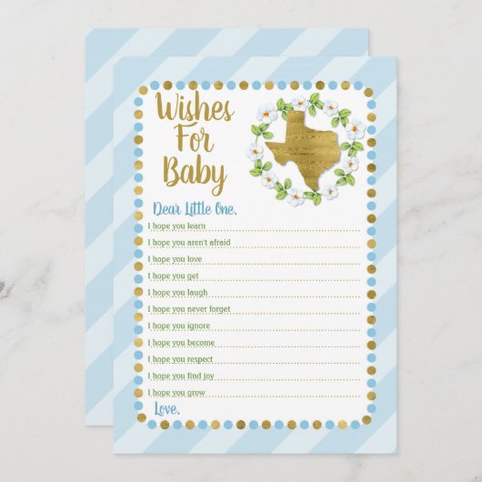 テキサス州は赤ちゃんシャワーゲームブルー金ゴールドを願う 招待状 (正面/裏面)