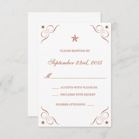 テキサス州はRSVPカードを結婚するオレンジ単独星を燃やしました 出欠カード (正面/裏面)