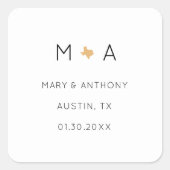 テキサス州をテーマにしたミニマル結婚式の引き出物シール スクエアシール (正面)