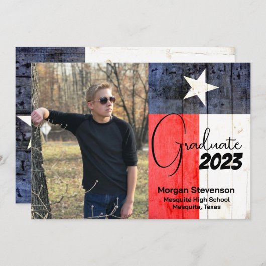 テキサス州をテーマにした写真卒業発表 招待状 (正面/裏面)