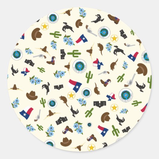 テキサス州アイテム – 有名な州アイコン ラウンドシール (正面)