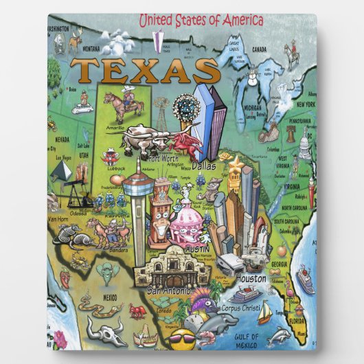 テキサス州アメリカの地図 フォトプラーク (正面)