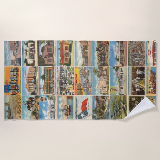 テキサス州アンティークはがきビーチタオル ビーチタオル (正面)