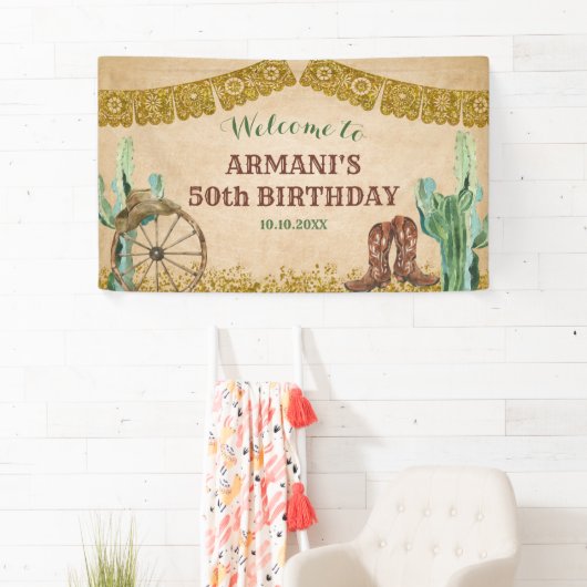 テキサス州ウェスタン素朴カウボーイ誕生日ラージバナー 横断幕 (インサイチュ)