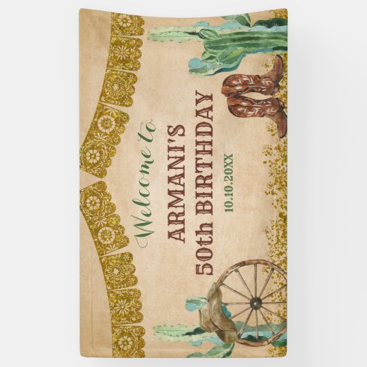 テキサス州ウェスタン素朴カウボーイ誕生日ラージバナー 横断幕 (縦)