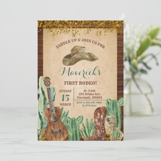 テキサス州ウェスタン・ボーイ・ファースト・ロデオの誕生日 招待状 (スタンド正面)