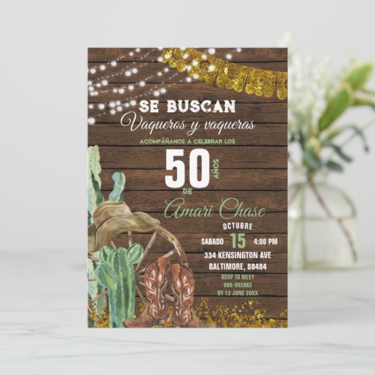 テキサス州エレガントサボテン材成体メキシコ誕生日 招待状 (スタンド正面)