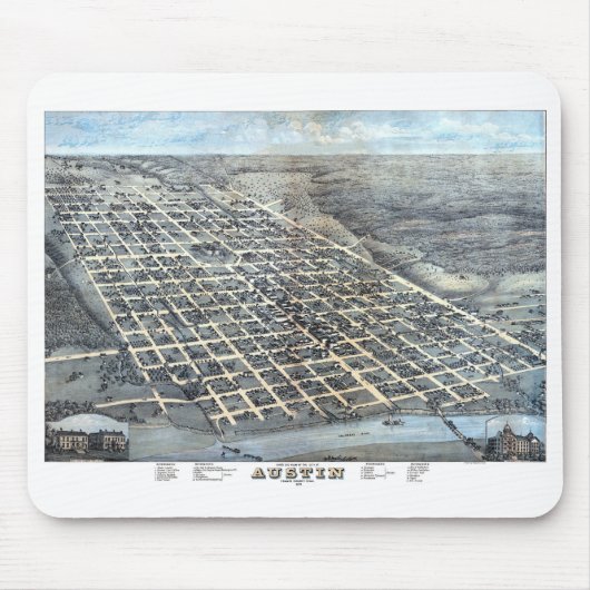テキサス州オースティンアンティーク航空市地図1873年 マウスパッド (正面)