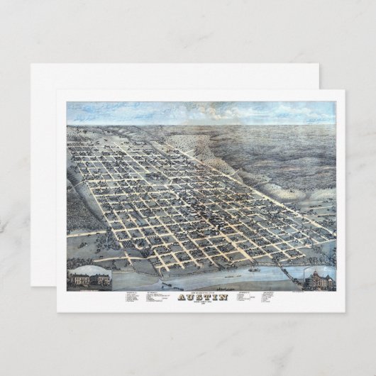 テキサス州オースティンアンティーク航空市地図1873年 招待状 (正面/裏面)
