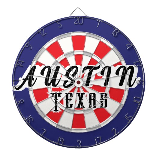 テキサス州オースティン ホワイト、シルバー、レッド、ネイビーブルー ダーツボード (正面)