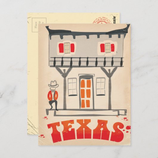 テキサス州カウボーイヴィンテージスタイル旅行ポスター ポストカード (正面/裏面)