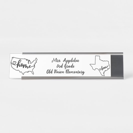 テキサス州カスタム州USホームラインアート デスクネームプレート (正面)