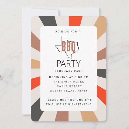 テキサス州カラフルBBQパーティー 招待状 (正面)